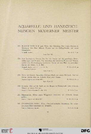 Aquarelle und Handzeichnungen modernen Meister (Nr. 277-357)