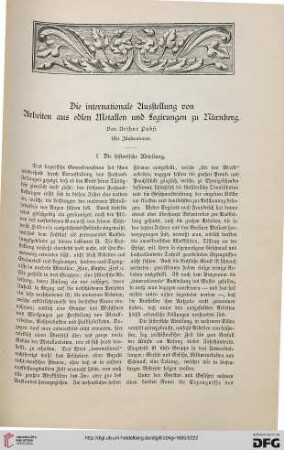 Die internationale Ausstellung von Arbeiten aus edlen Metallen und Legirungen zu Nürnberg, [1]: Die historische Abteilung