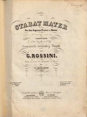 Stabat mater : per due soprani, tenore e basso ; coro à quattro o cinque voci