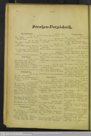 Häuserbuch : Straßen-Verzeichniß