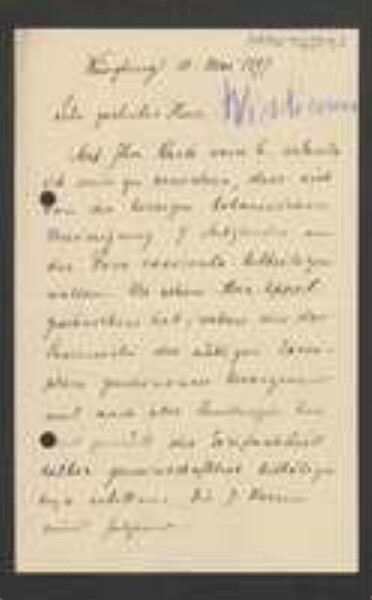 Brief von Wilhelm Wislicenus an Unbekannt