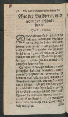 Wie der Balbierer/ und womit er geschickt seyn sol. Das III. Capitel.