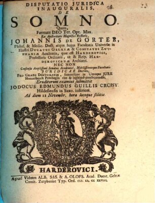 Disp. iur. inaug. de somno