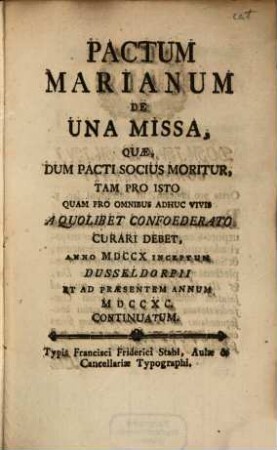 Pactum Marianum de una missa. 1790