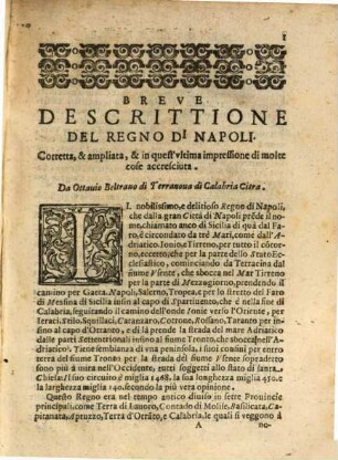 Breve descrittione del regno di Napoli