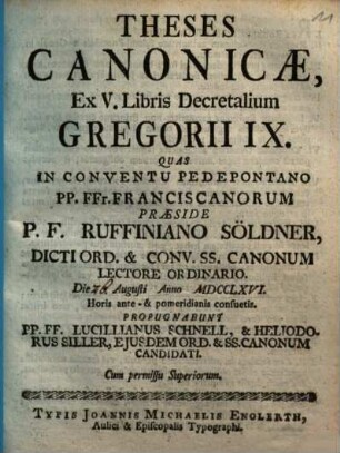 Theses Canonicae, Ex V. Libris Decretalium Gregorii IX.