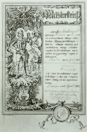 Meisterbrief der Korbmacher-Innung vom 15.4.1901