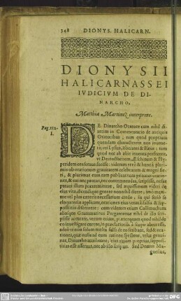 Dionysii Halicarnassei Judicium De Dinarcho