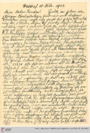 Korrespondenz von Alice und Ludwig Klein: Brief von Alice Klein an Irmgard Ehrlich und Günter Ehrlich
