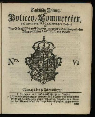 Nro. VI, Montags, den 9. Februarii 1733