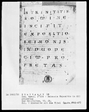 Haimonis enarratio in prophetas minores — Titelseite, Folio 1recto