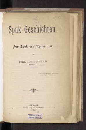 Spuk-Geschichten : Der Spuk von Resau u.a.
