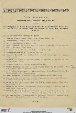 Dritter Auctionstag: Donnerstag den 27. Juni 1895, von 10 Uhr ab (Nr.331-548)