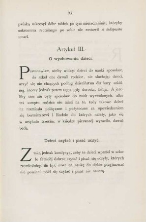Artykul III. O wychowaniu dzieci