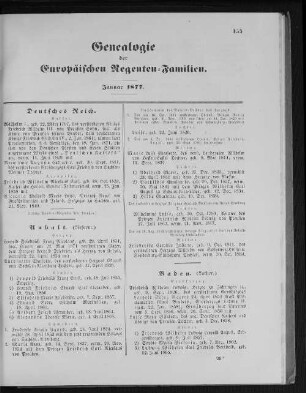 Genealogie der Europäischen Regenten-Familien. Januar 1877.