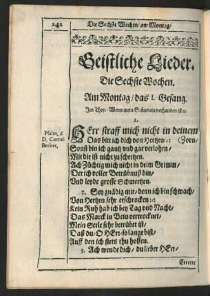 Geistliche Lieder. Die Sechste Wochen.