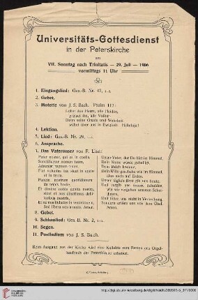 Beilage (Universitätsgottesdienst 29.07.1906)