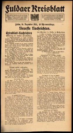 Erste Ausgabe vom Mittwoch, den 16. Dezember 1914.