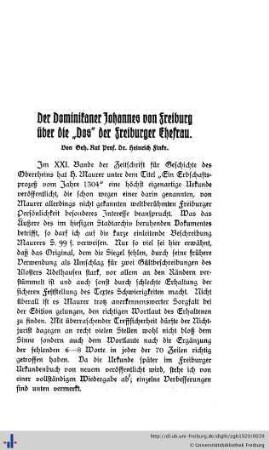 Der Dominikaner Johannes von Freiburg über die „Dos“ der Freiburger Ehefrau.