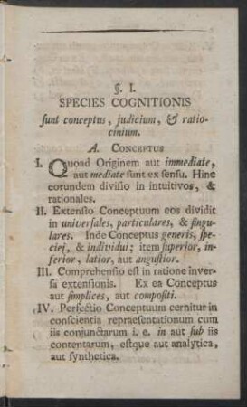 §. I. Species Cognitionis