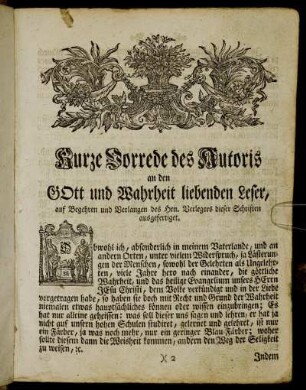 Kurze Vorrede des Autoris an den Gott und Wahrheit liebenden Leser,[...]
