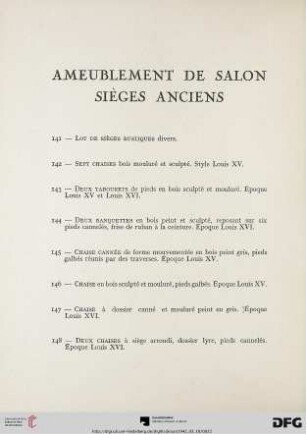 Ameublement de salon - Sièges anciens (Nr. 141-165)
