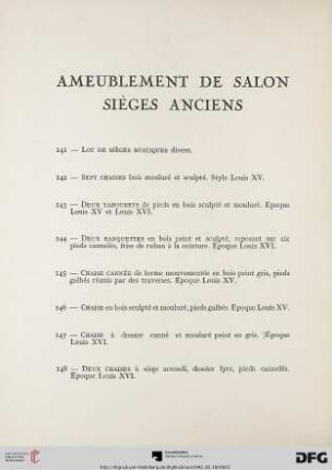 Ameublement de salon - Sièges anciens (Nr. 141-165)