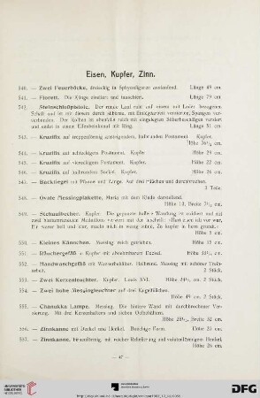 Eisen, Kupfer, Zinn, Emaille, Bronze, Silber, Gold (Nr. 540-642)