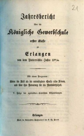 Jahresbericht über die Königliche Gewerbschule Erster Klasse zu Erlangen : von dem Unterrichtsjahre .., 1865/66