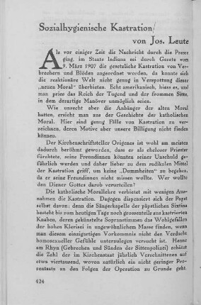 Sozialhygienische Kastration/ von Jos. Leute