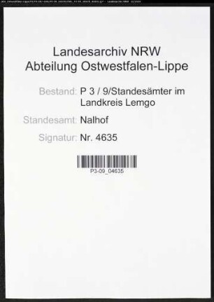 Sterberegister Standesamt Nalhof