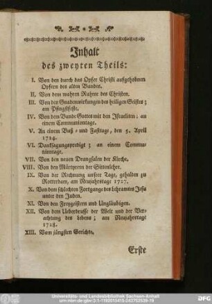 Inhalt des zweyten Theils: