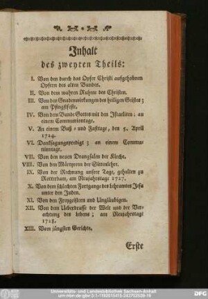 Inhalt des zweyten Theils: