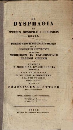 De dysphagia ex morbis oesophagi chronicis enata : Diss. inaug. med.