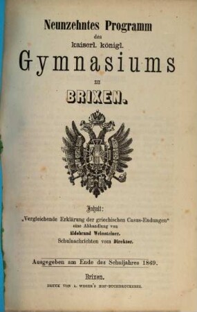 Programm des KK Gymnasiums zu Brixen, 19. 1869