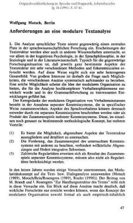 Anforderungen an eine modulare Textanalyse