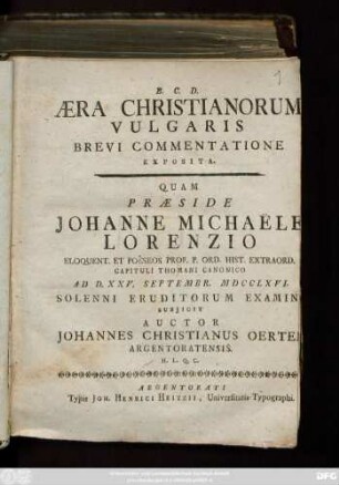 Æra Christianorum Vulgaris : Brevi Commentatione Exposita