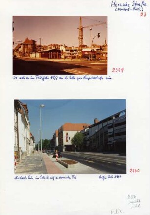 Hornsche Straße. Nordost Seite. - Ecke Leopoldstraße im Frühjahr 1977. - Blick auf das Hornsche Tor (mit C&A) und Parkhaus