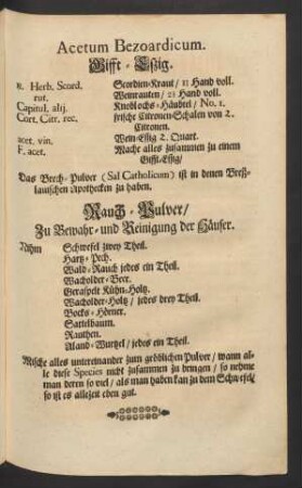 Rauch-Pulver/ Zu Bewahr- und Reinigung der Häuser.