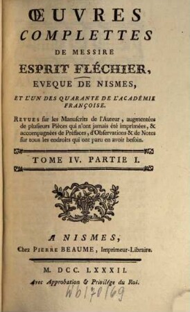 Oeuvres complettes, 7 = T. 4, P. 1, Les sermons de morale et discours de piété. 2. partie. - 1782. - 446 S.