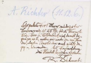 Brief an Arthur Richter
