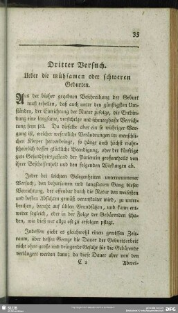 Dritter Versuch. Ueber die mühsamen oder schweren Geburten