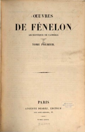 Oeuvres de Fenelon, Archevêque de Cambrai, 1