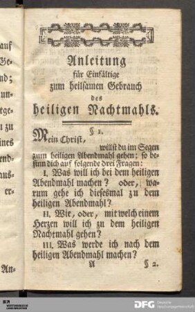 Anleitung für Einfältige zum heilsamen Gebrauch des heiligen Nachtmahls.