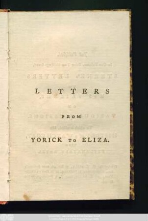 Letters from Yorick to Eliza