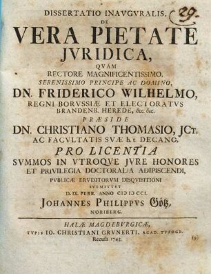 Dissertatio inauguralis de vera pietate iuridica