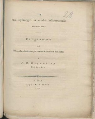 De usu hydrargyri in morbis inflammatoriis adnotationes : Programma ad indicandum lectiones per semestre aestivum habendas