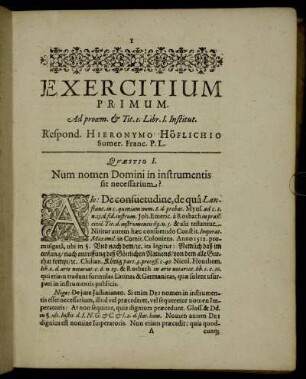 Exercitium Primum.