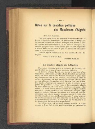 Nptes sur la condition politique des Musulmans d'Algérie.