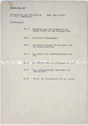 Materialsammlung der Pressestelle der KPD-Fraktion im Bundeshaus u.a. zur Politik Hermann Ehlers